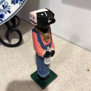 Midwest Carved wooden cow with Milk bottle rustic farmhouse decor